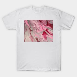 Pink, red, silver acrylic pour. T-Shirt